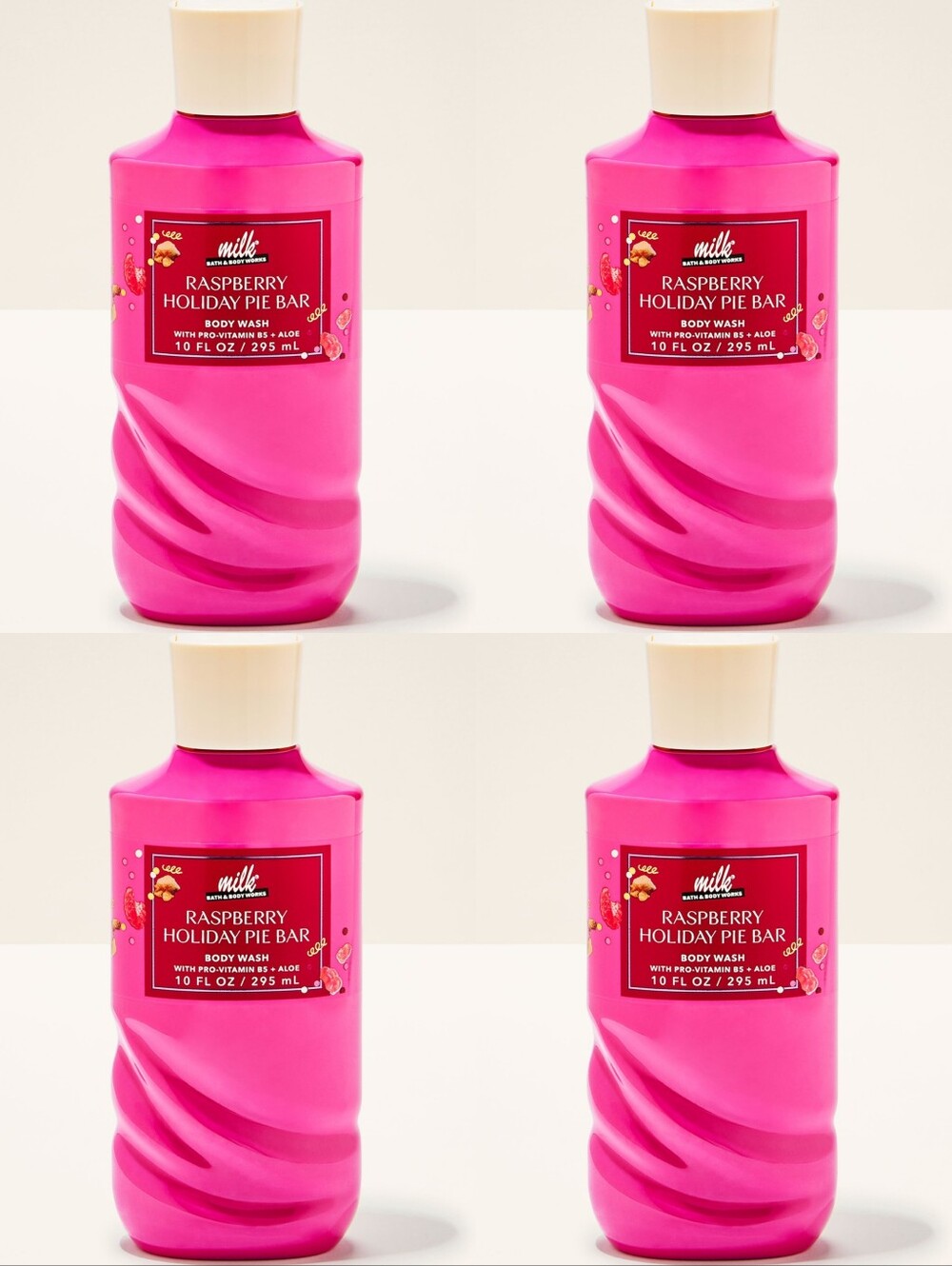 Bath & Body Works Milk Bar Raspberry Holiday Pie Bar Body Wash Set of 4 NEW RARE